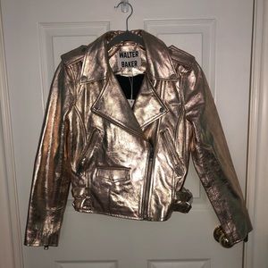 BNWT Walter Baker Gold Shiny Leather Jacket
